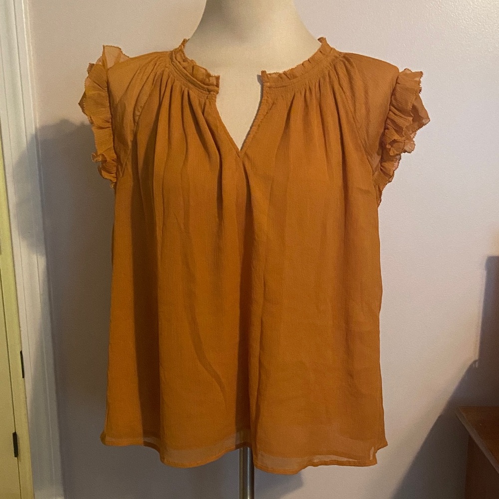 NWOT Old Navy Women's Blouse with Ruffled Sleeves in Mustard Yellow XL